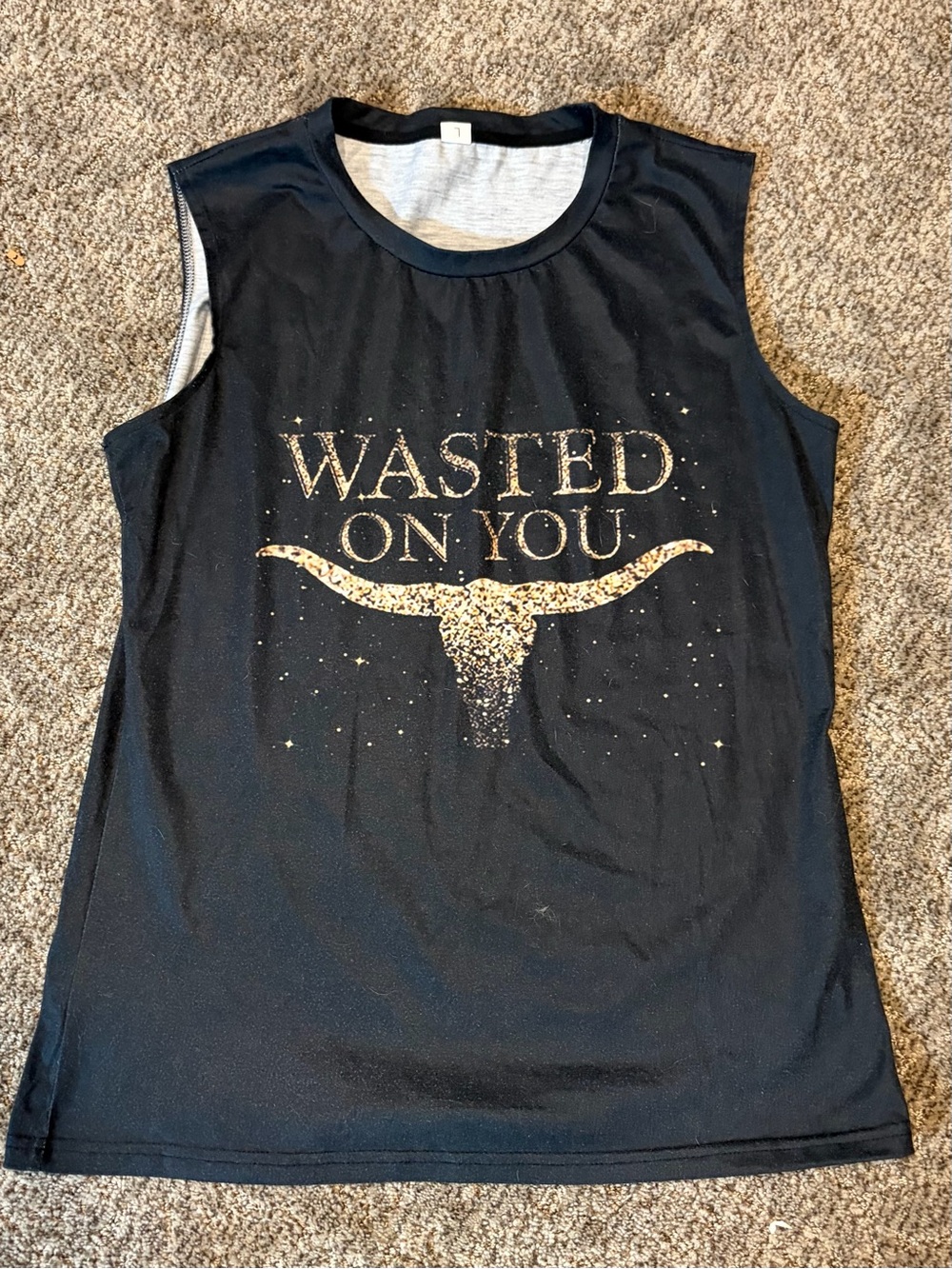 Black Graphic  Tank with Gold Longhorn Print